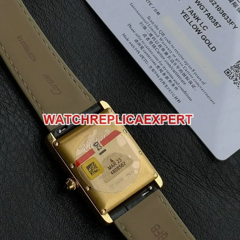 Cartier watch F1 factory tank white dialyellow gold case 2899MCmovementleather strap model front live photo
