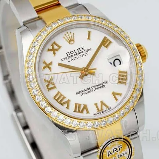 ARF FactoryRolex log 1:1super clonewhite dialdiamond bezel31mm gold three grid link 278383caseback live photo