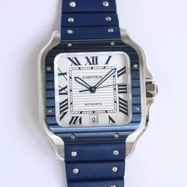 top-tiersuper cloneCartierGF Santos rubber strap men's watch side view