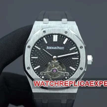 R8 factory Audemars Piguettop-tier watch men's black dialrubber strapRoyal Oaktourbillonautomatic movement front view