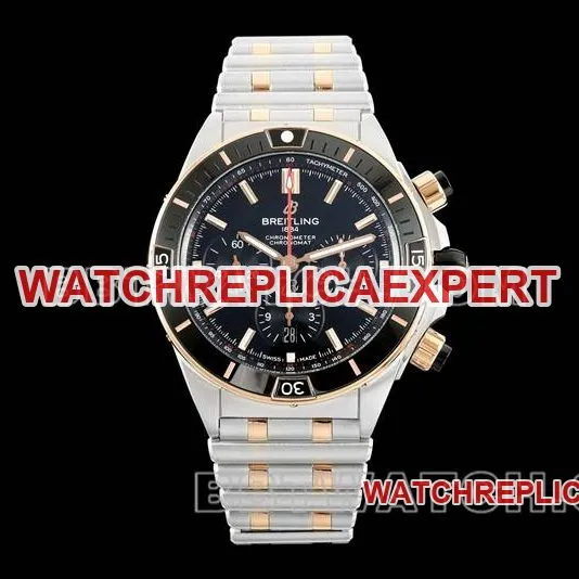 Breitling collectible watch TF factory mechanical chronograph black dial 44mm gold steel bracelet side live photo
