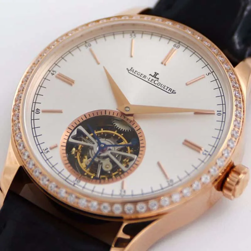 Jaeger-LeCoultre master top-tierhigh-quality watch 1662451 series automatic genuine tourbillon men's diamond gold watch white dial watch bracelet picture