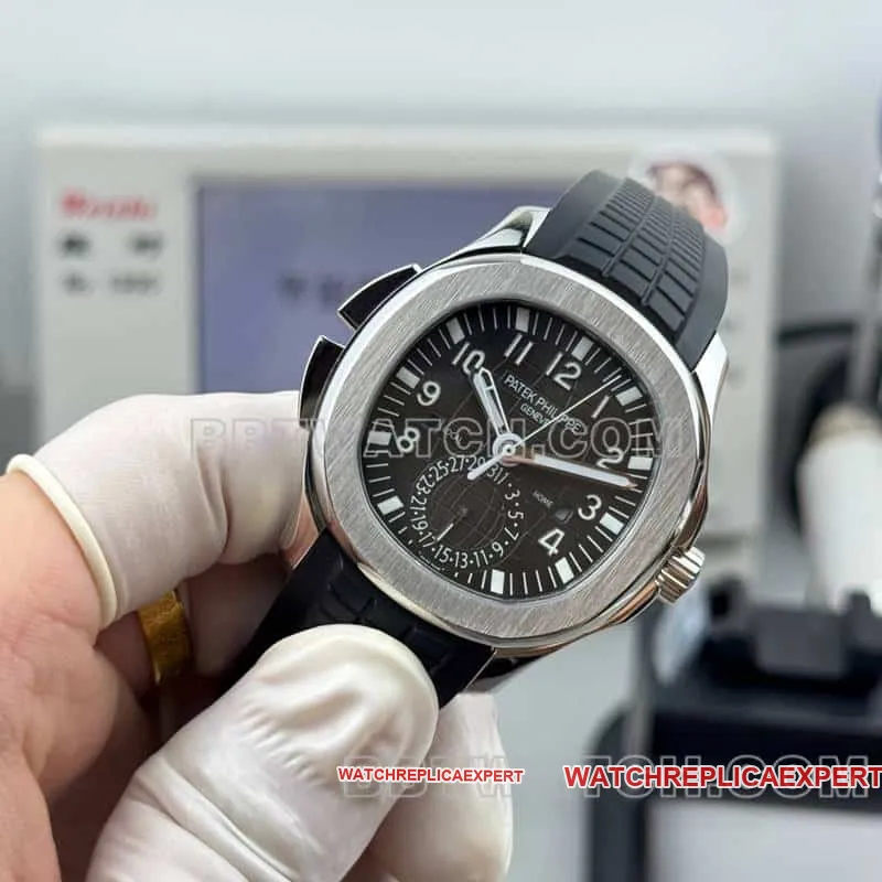 PP factory Patek PhilippeAQUANAUT1:1super cloneblack dial grenade dual time zone 5164clasplive photos