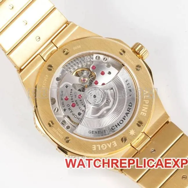 Chopard1:1replica watch GH factory Xueshan Aoyi 41mm pavé diamond yellow goldsteel bracelet model side live photo
