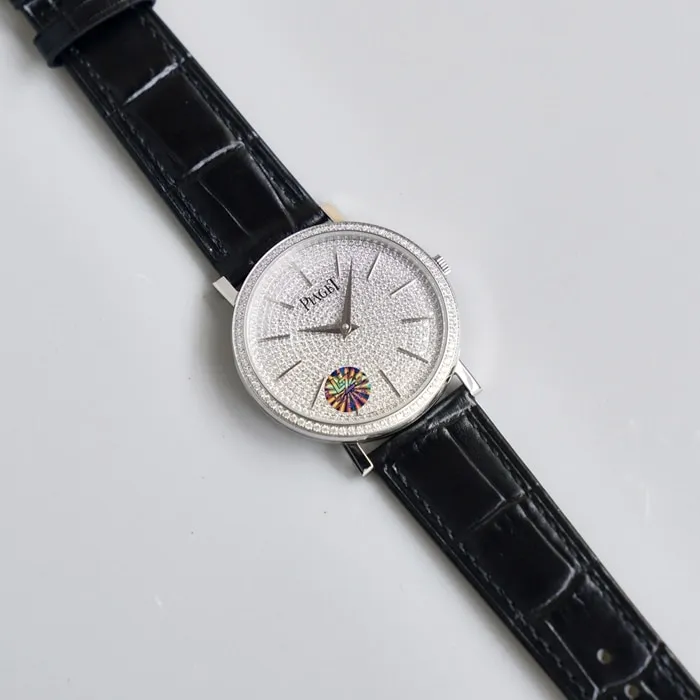top-tier watch Piaget men's gray plate Altiplano series automatic movementleather strap watch side view