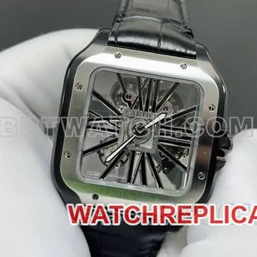 top-tier watch CartierMLF factory Santos hollow plate mechanical leather strap model front live photo