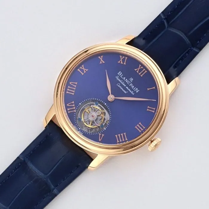 top-tier watch Blancpain men's blue dial art master series leather strap watch clasp picture