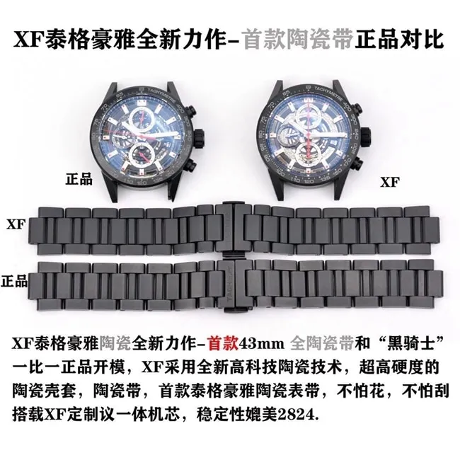 XF TAG Heuer hollow ceramic black knight men's watch genuine and fake comparison review braceletdetail shots
