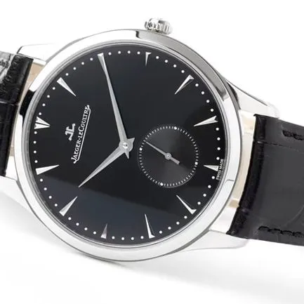 ZF FactoryJaeger-LeCoultretop-tier watch men's black dial black belt small seconds leather strap ultra-thin master series mechanical watch front view