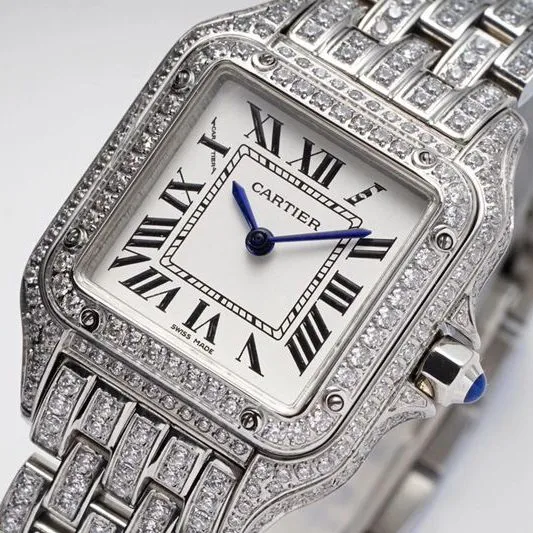 Cartiertop-tier watch cheetah full diamond series ladies steel bracelet mechanical white dial watch clasp picture