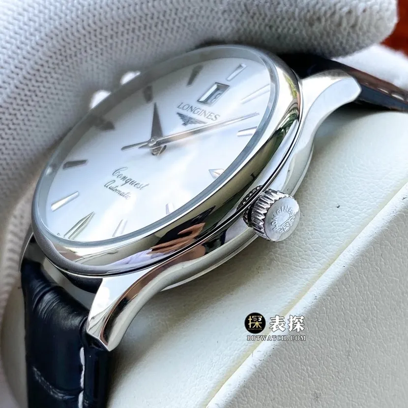 Longines1:1super watch men's white dial three needle leather strap model pictures and prices caseback live photo