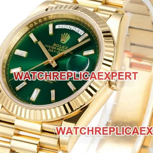 watch Rolexyellow goldPPM factory Day-Date mechanical green dialcaseback live photo