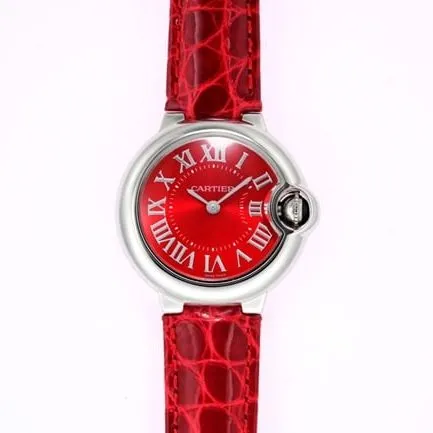 top-tier replicaCartier women's red plate red strap blue balloon leather strap watch clasp picture