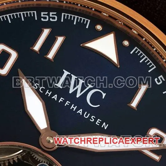 IWCtop-tier watch RMS factory pilot blue dialrose goldtourbillon mechanical leather strap caseback live photo