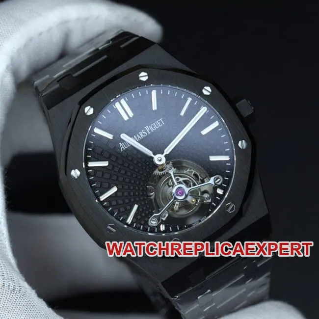 R8 factory top-tier replicaAudemars PiguetRoyal Oak series tourbillonmovement men's all black all automatic movementsteel bracelet watch weight chart