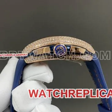 ABF factory Frank Muller 1:1replica watch V45blue dial gold diamond case leather braceletside live photo