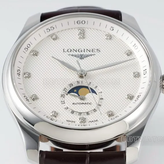 APS factory Longines watchmaking traditional top-tier 1:1high-quality replicasilver dialmoon phaseleather strap model L2.909.4.77.3caseback live photo