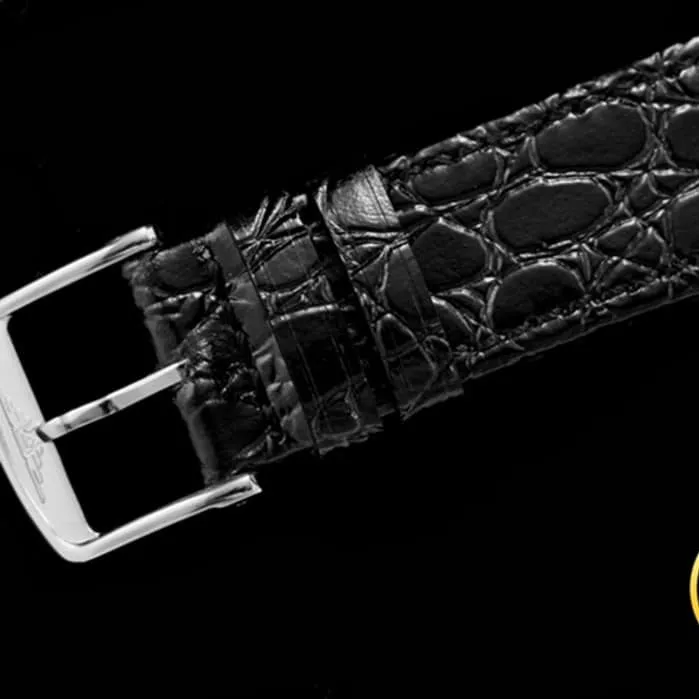 top-tier watch Longines men's white dial black belt magnificent series leather strap watch side view