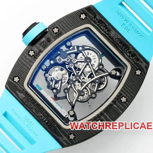 APSRichard Milletop-tier carbon fiber case blue rubber model RM055side live photo