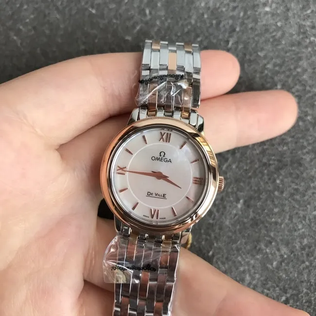 DK factory top-tier replicaOmega super a watch women's white dial gold steel bracelet natural real diamond butterfly series quartz watch front view