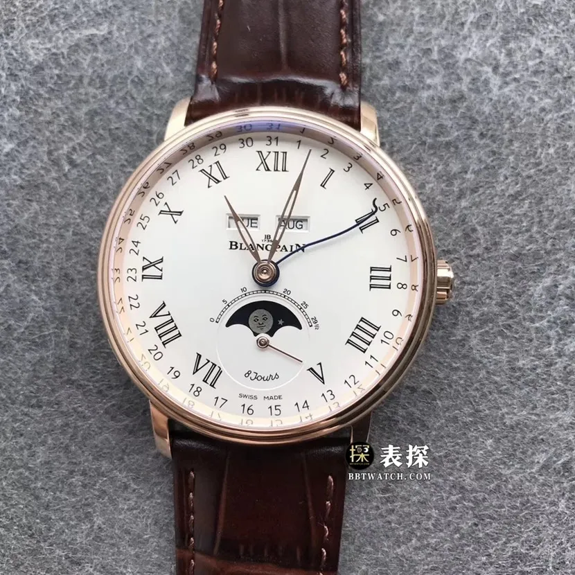 TTC factory Blancpain classic 6263super watch men's white dialmoon phaseleather strap model pictures and prices clasplive photos