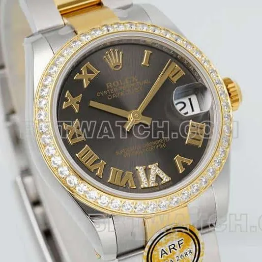 ARF factory rolex logbook top dark gray disk diamond ring 31mm intermediate gold five compartment link 2783383 back actual photo