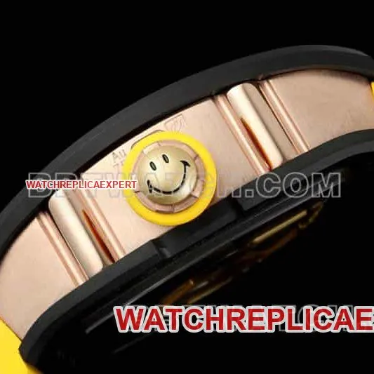 Richard Mille men's smiley tourbillon black shell yellow rubber model RM 88braceletlive photos
