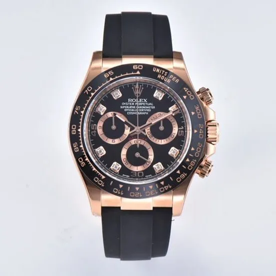 C factory DaytonaRolex1:1replica watch black dialrose gold rubber model m116515ln-0057side live photo