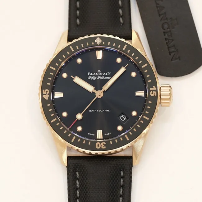 GF Factorytop-tier watch Blancpain men's black dial black belt nylon belt fifty fathom series watch front view