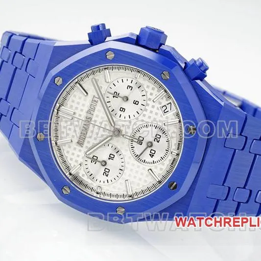 Audemars Piguet collectible watch APS factory Royal Oak silver white dial mechanical blue steel bracelet model 26240side live photo