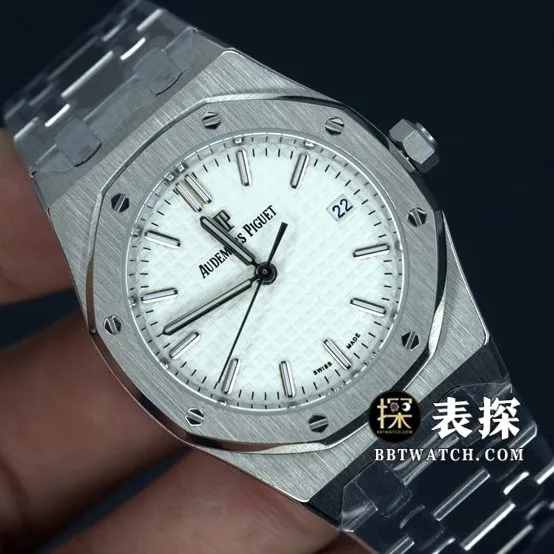 8F factory Audemars PiguetRoyal Oak1:1super watch white dialsteel bracelet model pictures and price caseback live photo