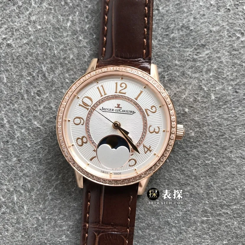 ZF FactoryJaeger-LeCoultre date top-tier watch women's silver dialmoon phaseleather strap model pictures and prices front live photo