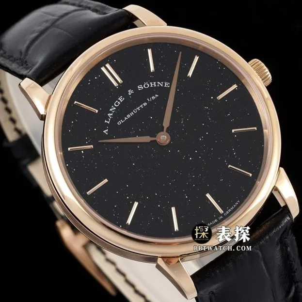 F8 Saxony Lange watch men's black aventurine disc rose goldleather strap model clasplive photos
