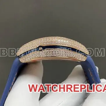 ABF factory Frank Muller 1:1replica watch V45blue dial gold diamond case leather braceletside live photo