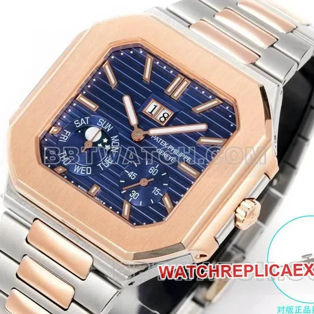 Patek Philippetop-tier watch 3k factory 45mm black blue dial240psmovement gold steel bracelet model 5822caseback live photo