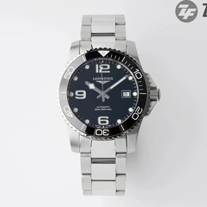Top-tier watch Longines men's black dial Concas mechanical steel bracelet watch side view
