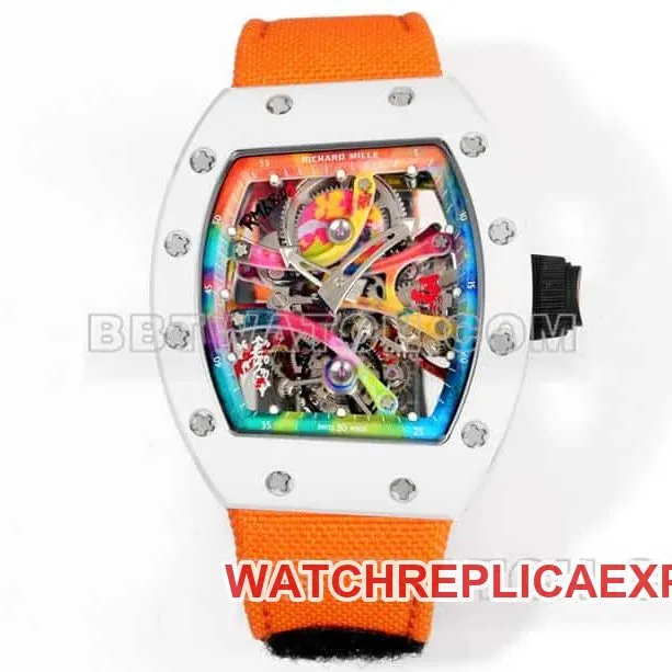 Richard Mille men's top-tier 1:1high-quality graffiti tourbillon orange leather model RM 68-01caseback live photo