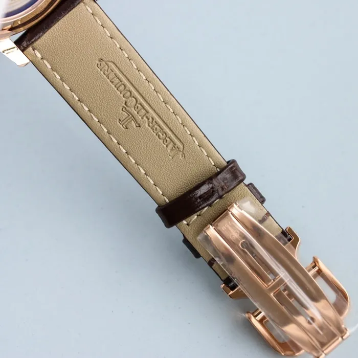 top-tier watch Jaeger-LeCoultre men's rose goldwhite dial master series fully automatic movementleather strap watch front view