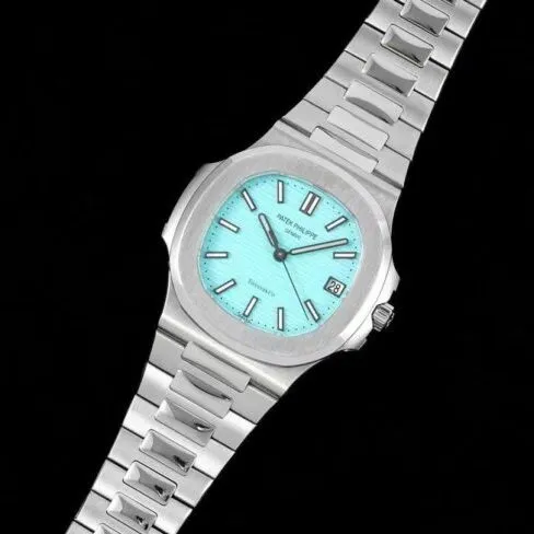 top-tier watch Patek Philippe limited edition Nautilus5711 Tiffany white steel blue bottom Nautilus men's mechanical watch side view
