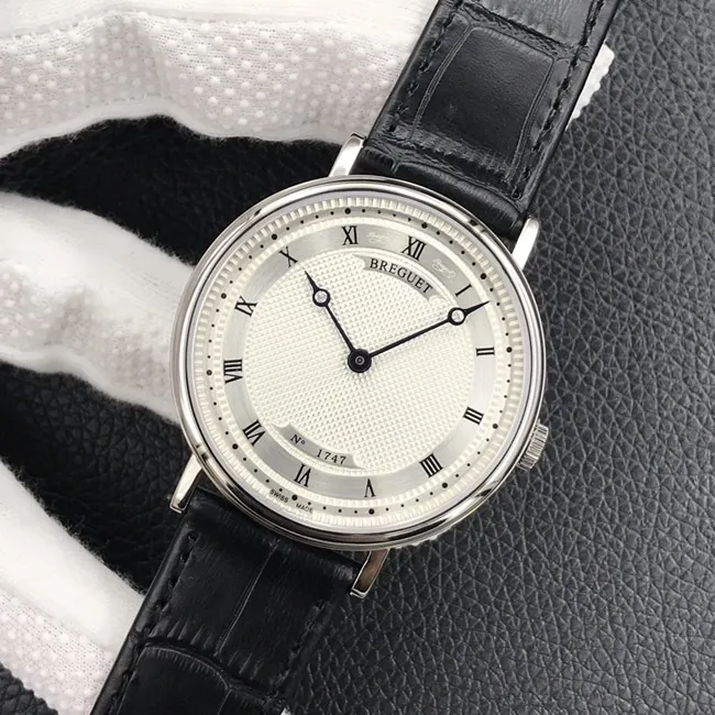 top-tier watch Breguet men's white dial black belt classic series mechanical leather strap watch leather strap picture