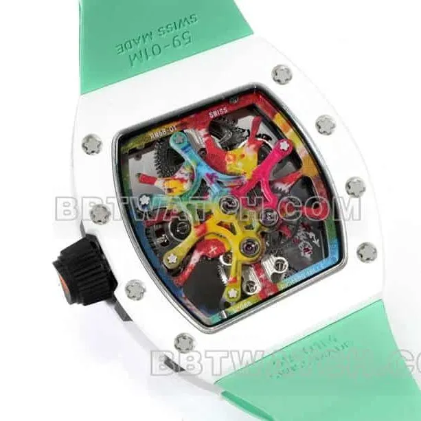 Richard Mille men's graffiti tourbillon green rubber RM 68-01caseback live photo