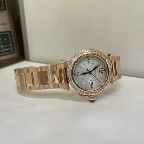 top-tier watch Cartier women's white dialsteel bracelet key series 18krose gold watch front view