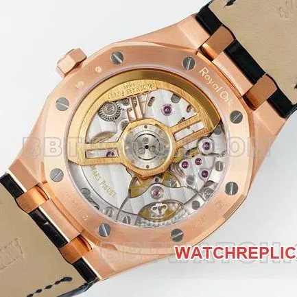 collectible watch Royal OakDDF factory Audemars Piguetblack dialrose gold4302 mechanical leather bracelet15510caseback live photo