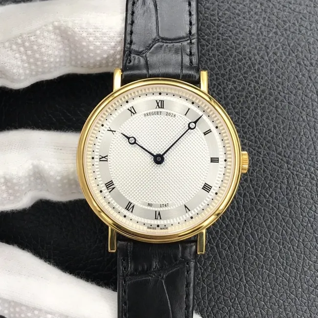 top-tier watch Breguet men's white dial black belt automatic movementleather strap classic series watch movement picture