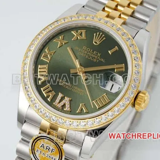 ARF FactoryRolex logsuper clonegreen dialdiamond bezel31mm intergold five-lattice chain link278383braceletlive photos