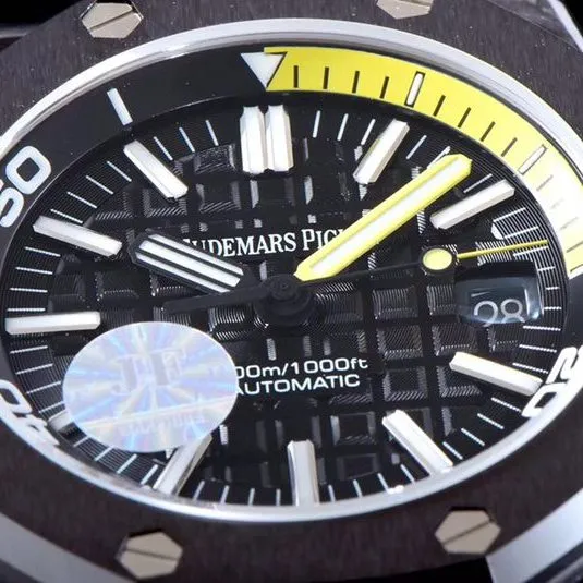 Audemars Piguet Top collectible watches 15706 Series Men's Mechanical Watch with Ceramic Bezel and Black Plate Front View