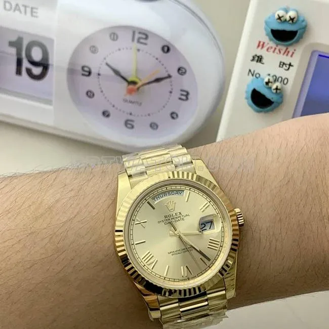 collectible watch Rolexblack dialPPM factory Day-Date mechanical yellow gold weight live photos