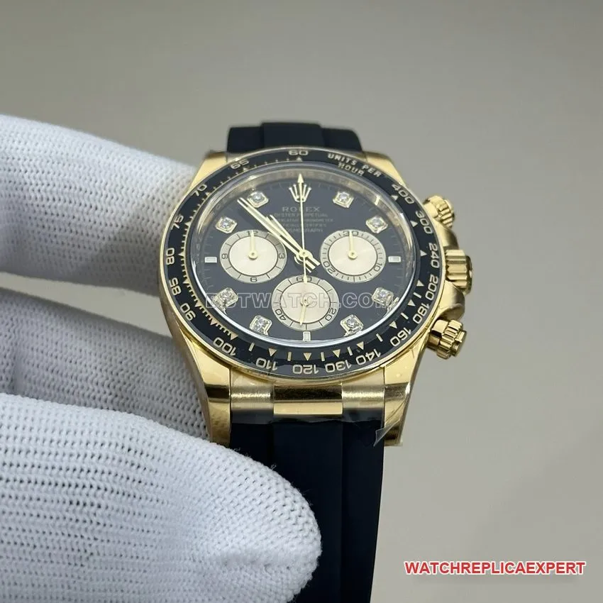 Clean factory Rolex Daytona super A imitation black plate all gold rubber models 126518 front real picture