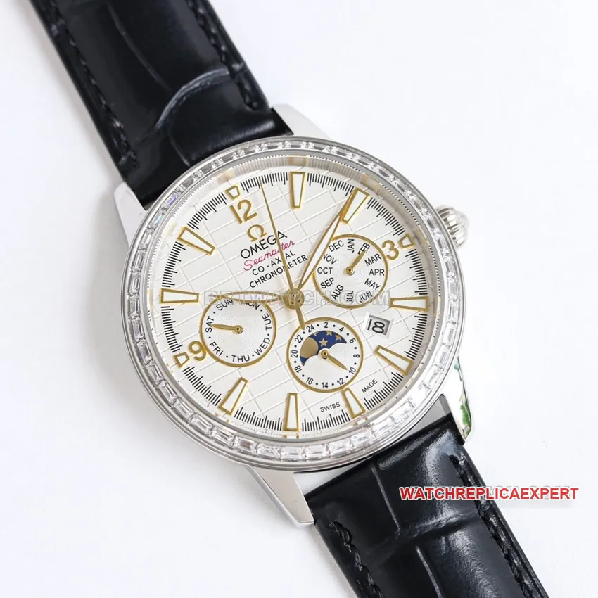 OmegaSeamaster1:1top-tier yellow white dialleather strap model 210.30.42.20.01.022side live photo