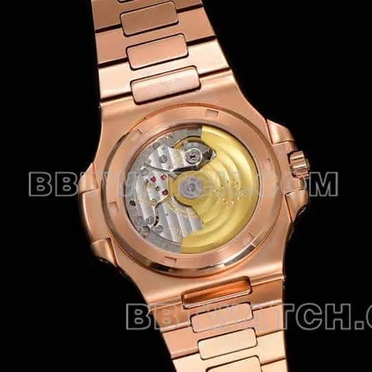 E7 factory Patek Philippe sporty and elegant top-tier black gradient disc pink diamond bezelNautilus5711caseback live photo